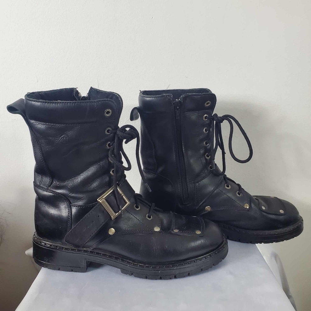 Martino Men's Motorcycle Boot with Inside Zipper Leather Black 9US